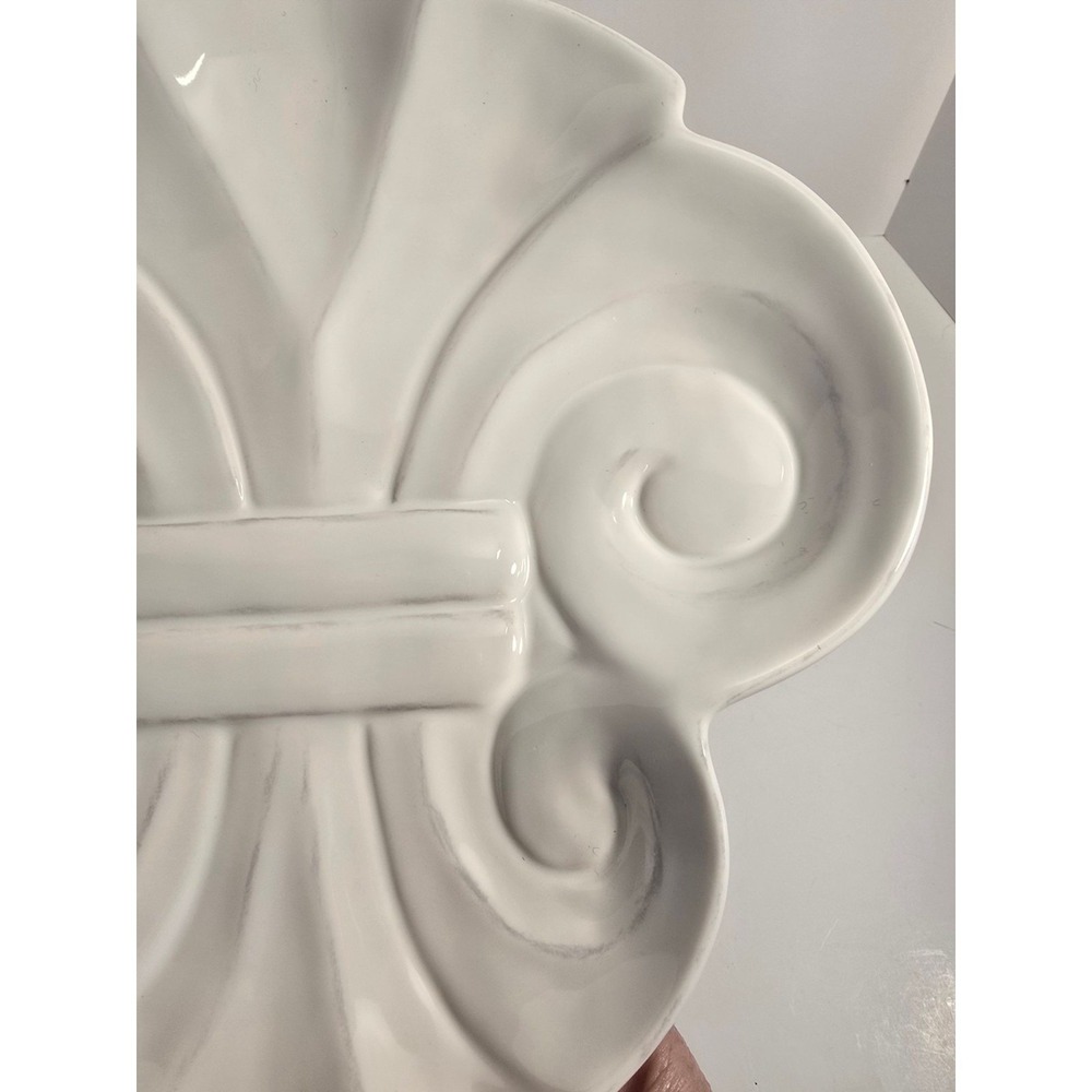 Embossed Stoneware Fleur De Lis Serving Plate White 15.5x11.5 Inch Dinnerware - Picture 5 of 10